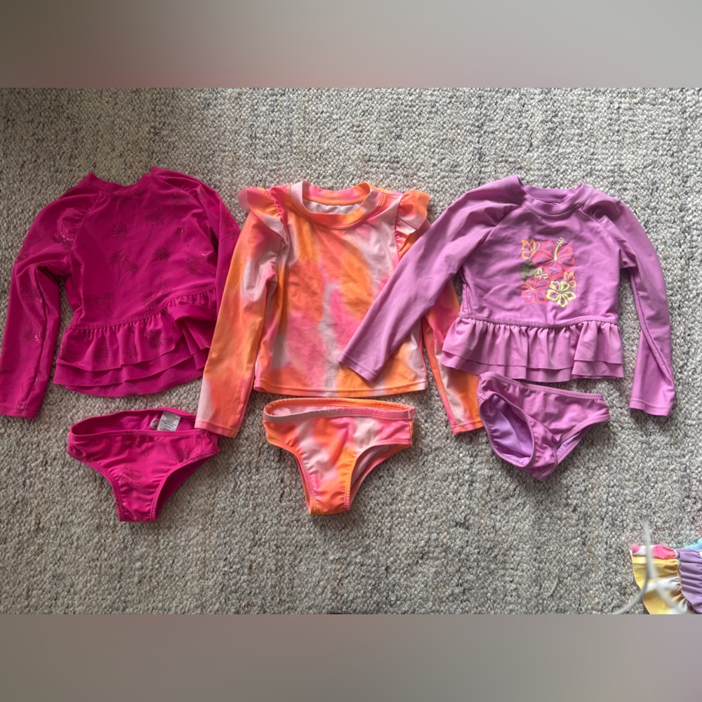 wonder nation Girls Swim Set - Hot Pink, Tie-Dye Orange & Lavender